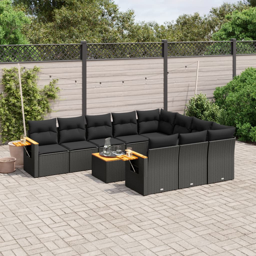 11-dijelni set vrtnih sofa od poliratana s jastucima crni