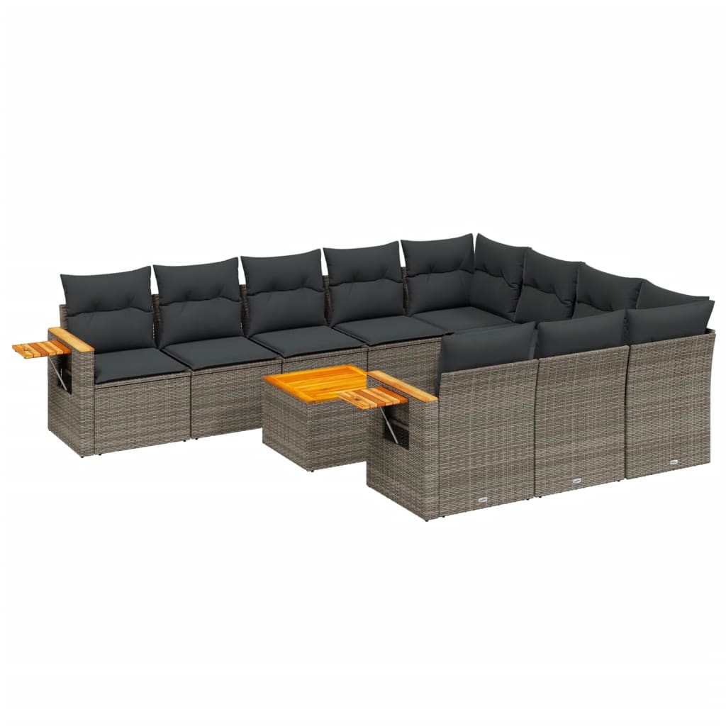 11-dijelni set vrtnih sofa od poliratana s jastucima sivi
