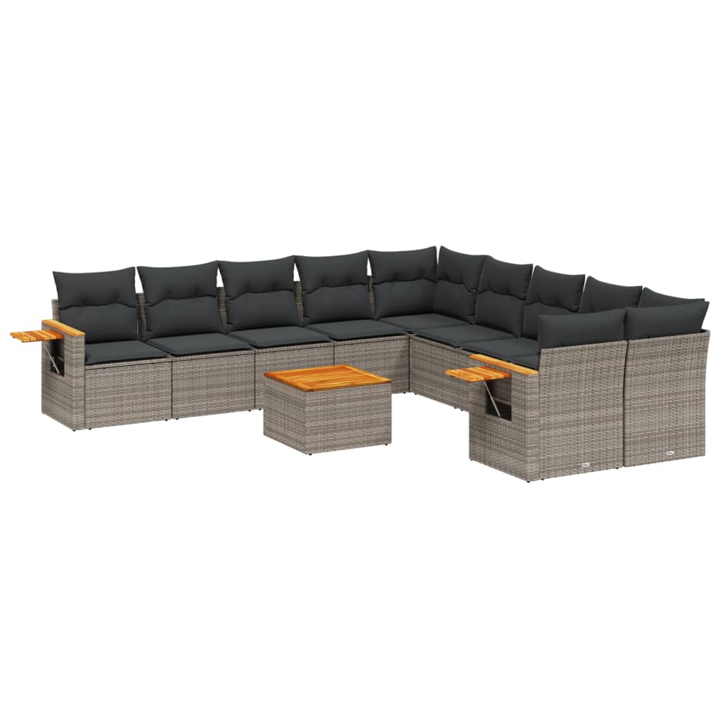 11-dijelni set vrtnih sofa od poliratana s jastucima sivi