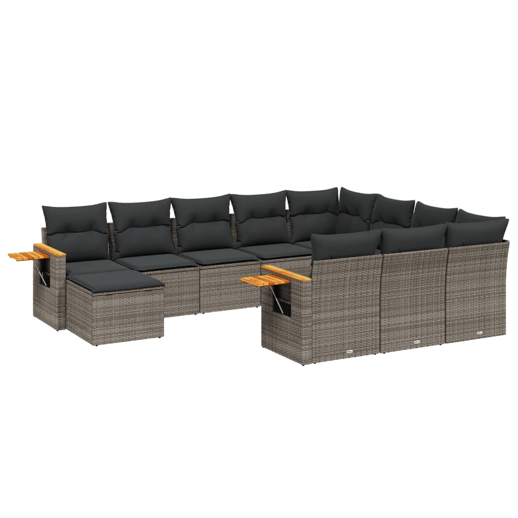 11-dijelni set vrtnih sofa od poliratana s jastucima sivi