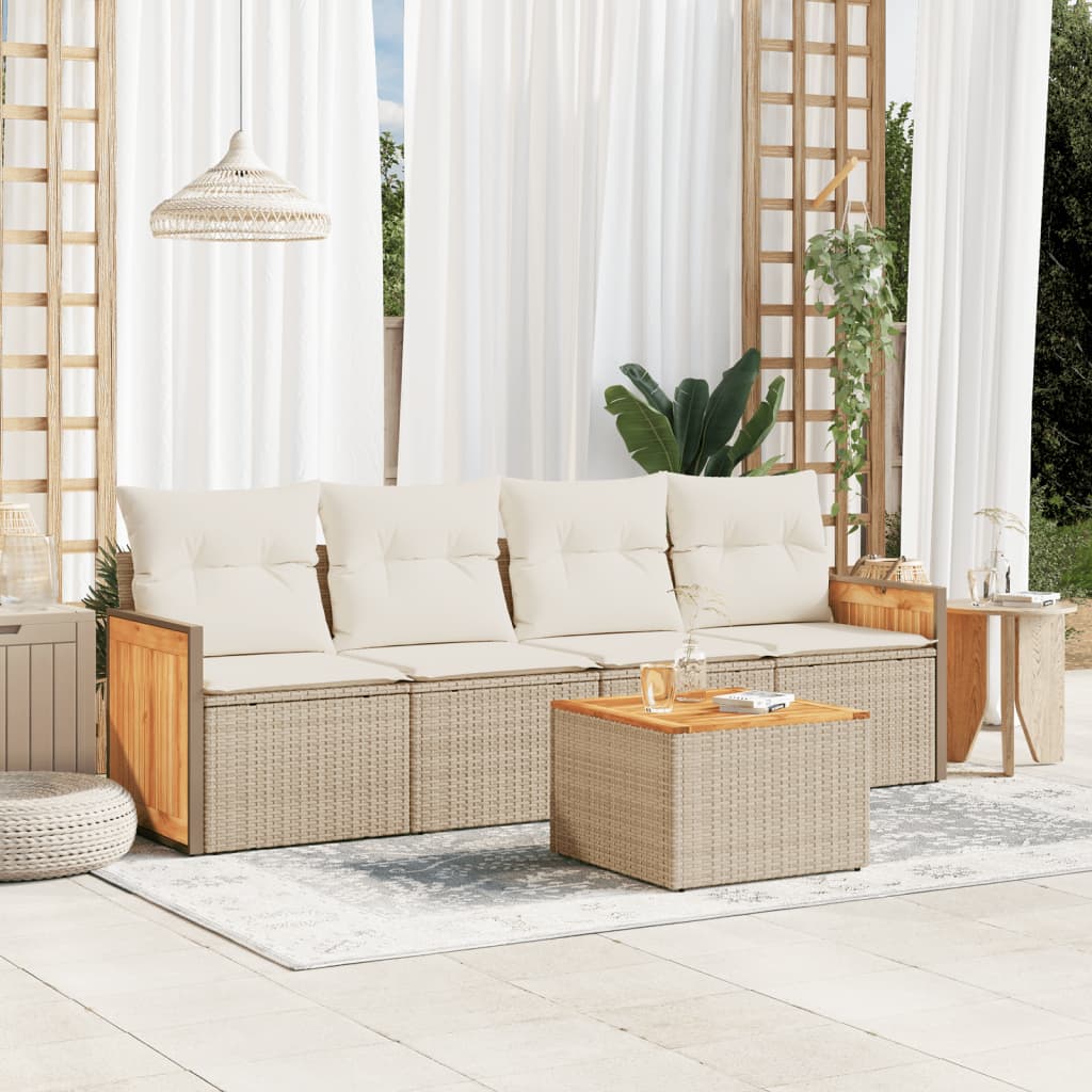 5-dijelni vrtni set sofa s jastucima bež od poliratana