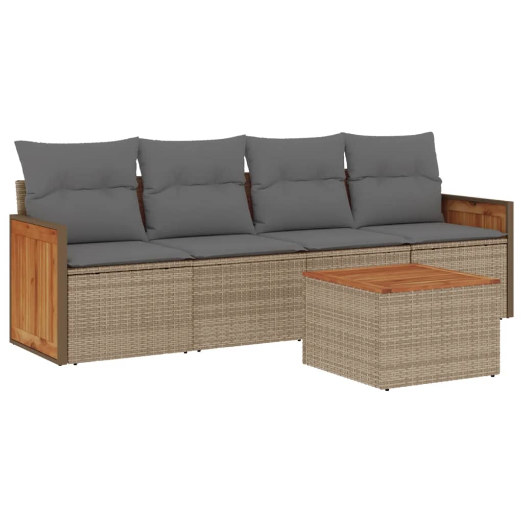 5-dijelni vrtni set sofa s jastucima bež od poliratana