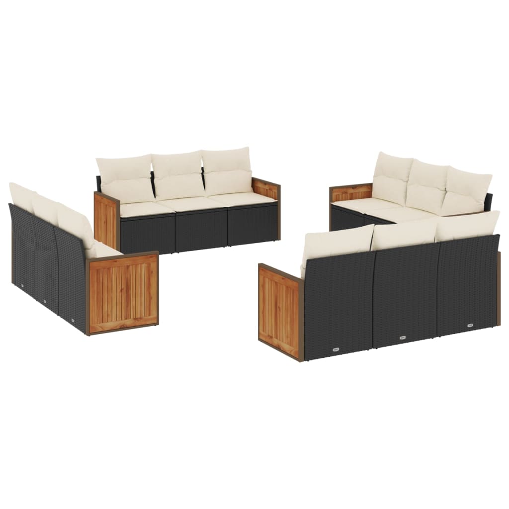 12-dijelni set vrtnih sofa od poliratana s jastucima crni