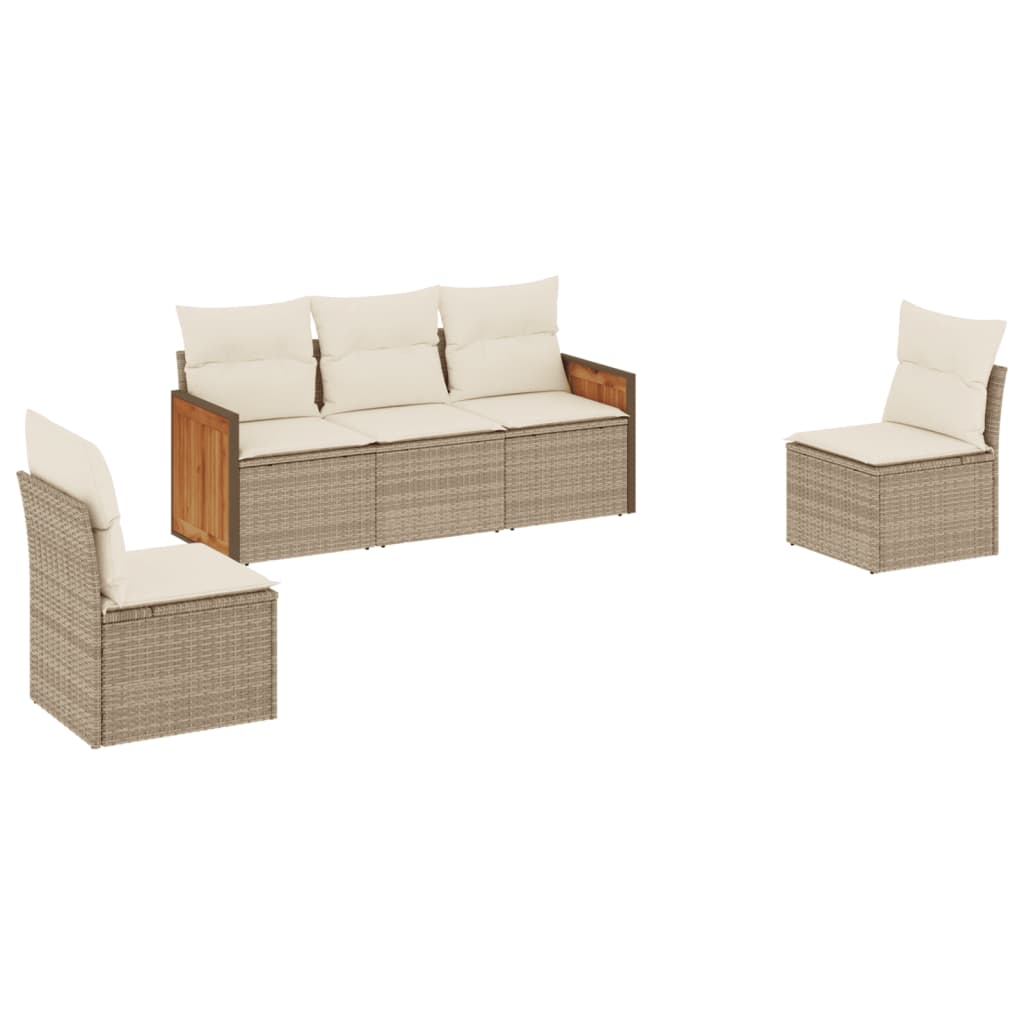 5-dijelni vrtni set sofa s jastucima bež od poliratana