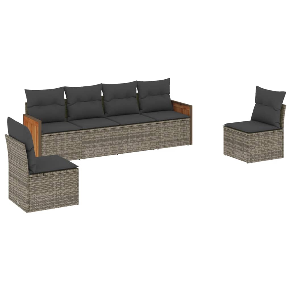 6-dijelni set vrtnih sofa od poliratana s jastucima sivi
