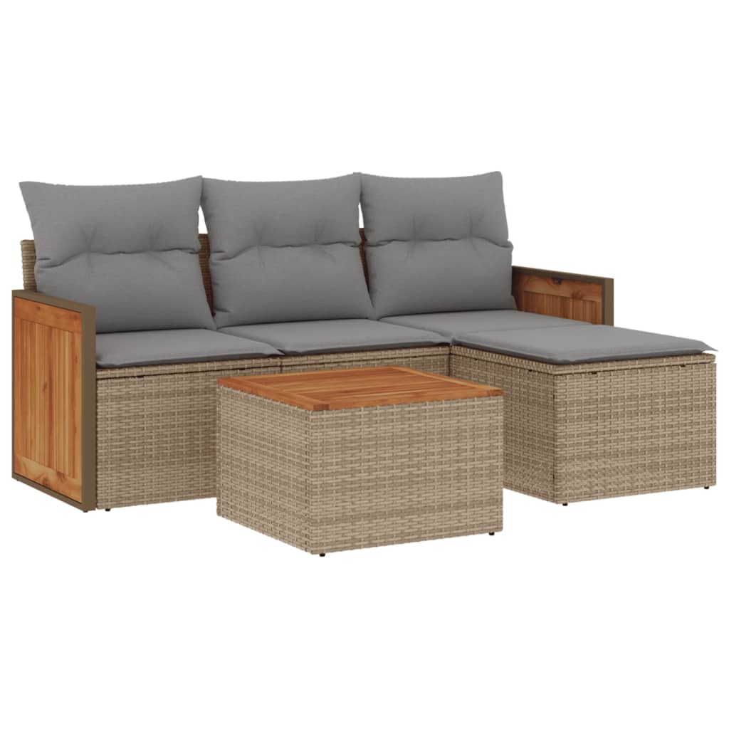 5-dijelni vrtni set sofa s jastucima bež od poliratana