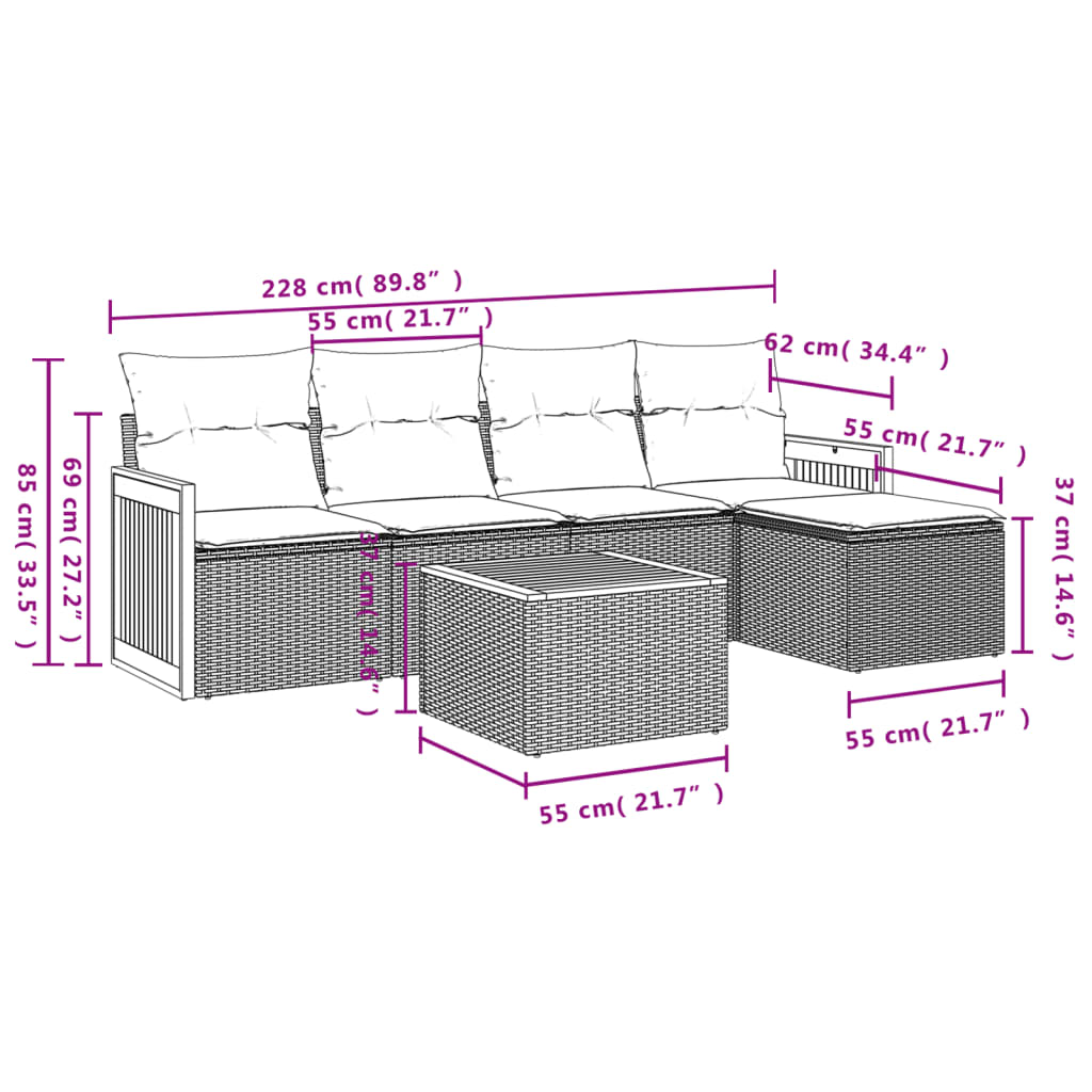 6-dijelni set vrtnih sofa od poliratana s jastucima sivi