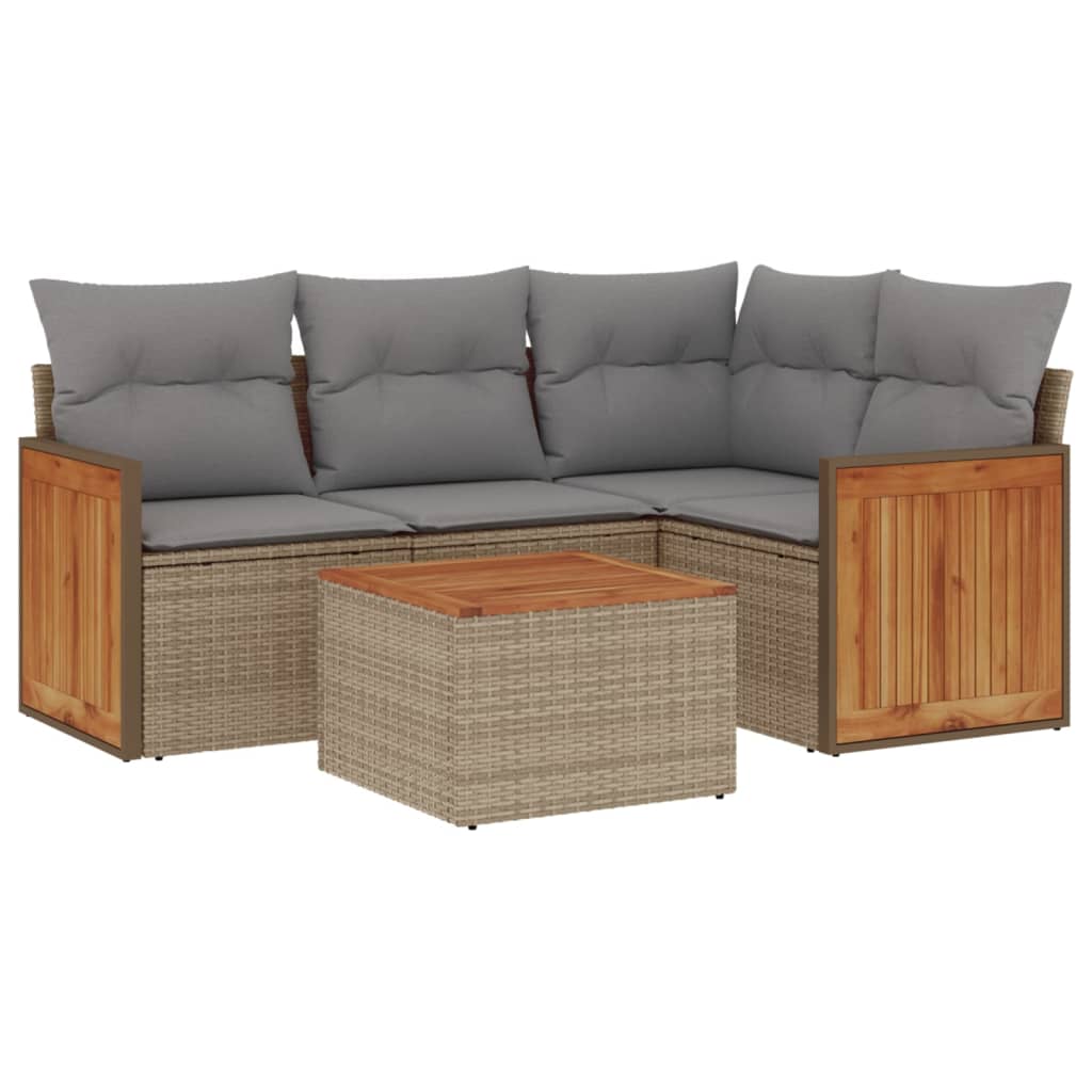 5-dijelni vrtni set sofa s jastucima bež od poliratana