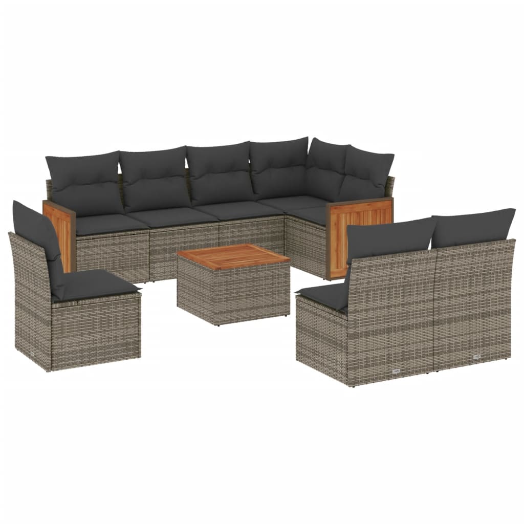 9-dijelni set vrtnih sofa od poliratana s jastucima sivi
