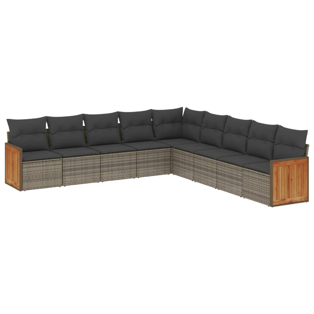 9-dijelni set vrtnih sofa od poliratana s jastucima sivi