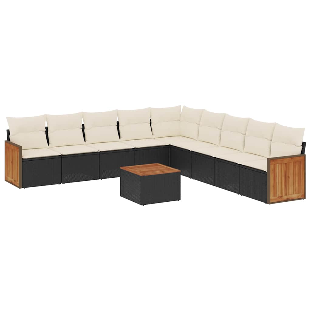 10-dijelni set vrtnih sofa s jastucima crni od poliratana
