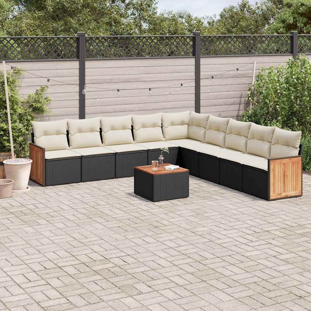10-dijelni set vrtnih sofa s jastucima crni od poliratana