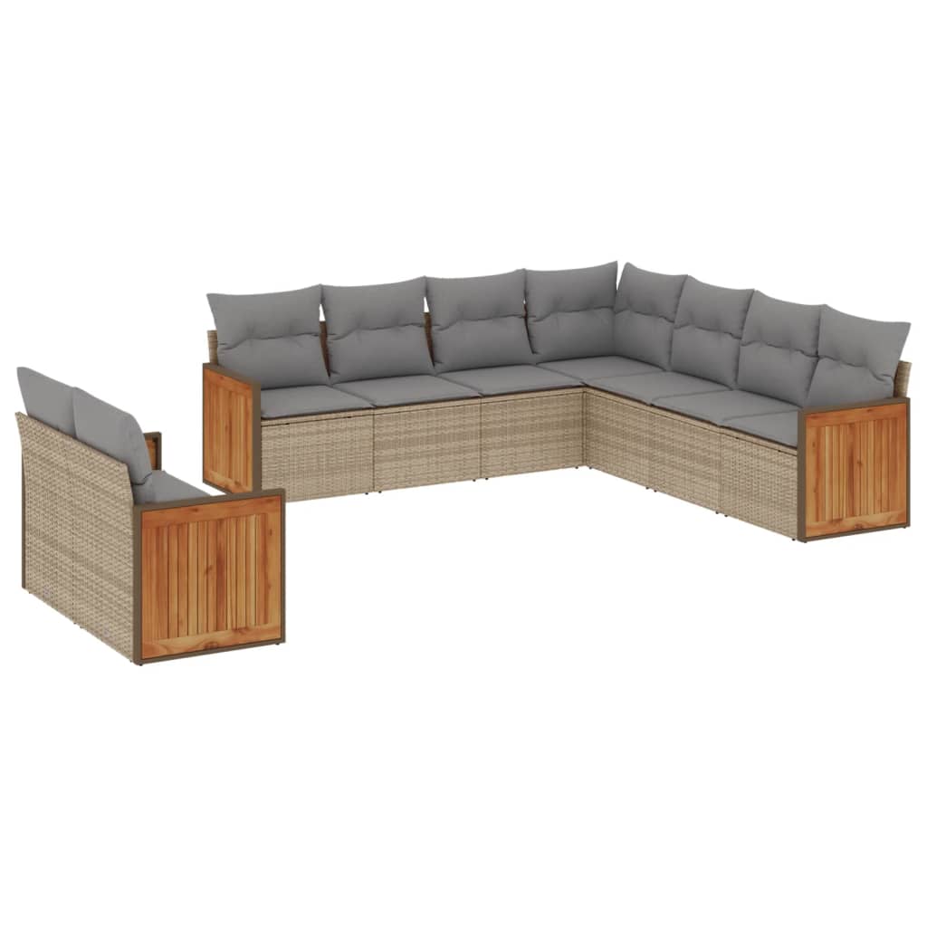 9-dijelni set vrtnih sofa s jastucima bež od poliratana