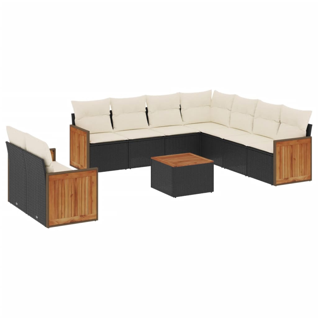 10-dijelni set vrtnih sofa s jastucima crni od poliratana