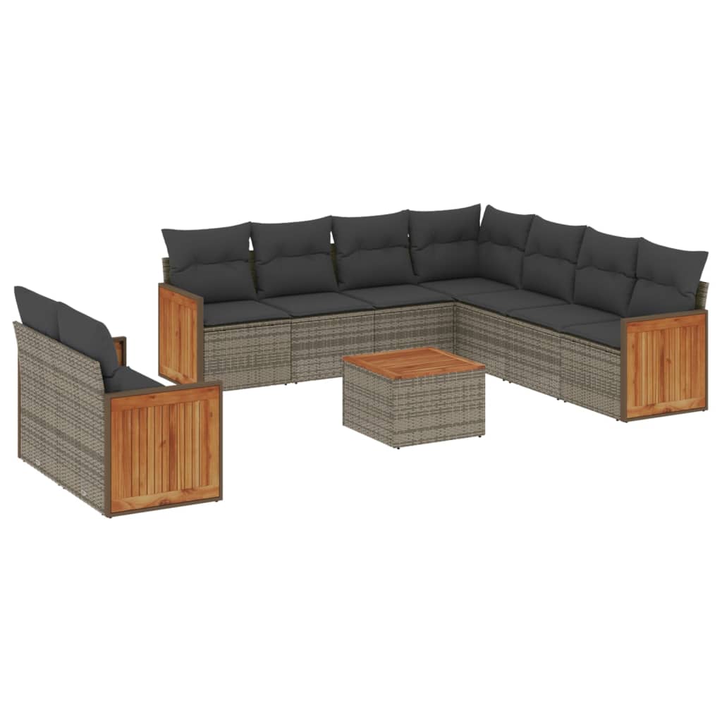 10-dijelni set vrtnih sofa od poliratana s jastucima sivi