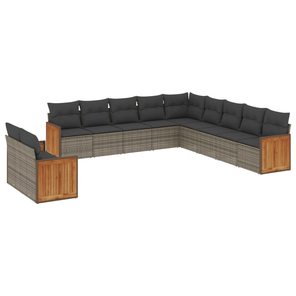 11-dijelni set vrtnih sofa od poliratana s jastucima sivi