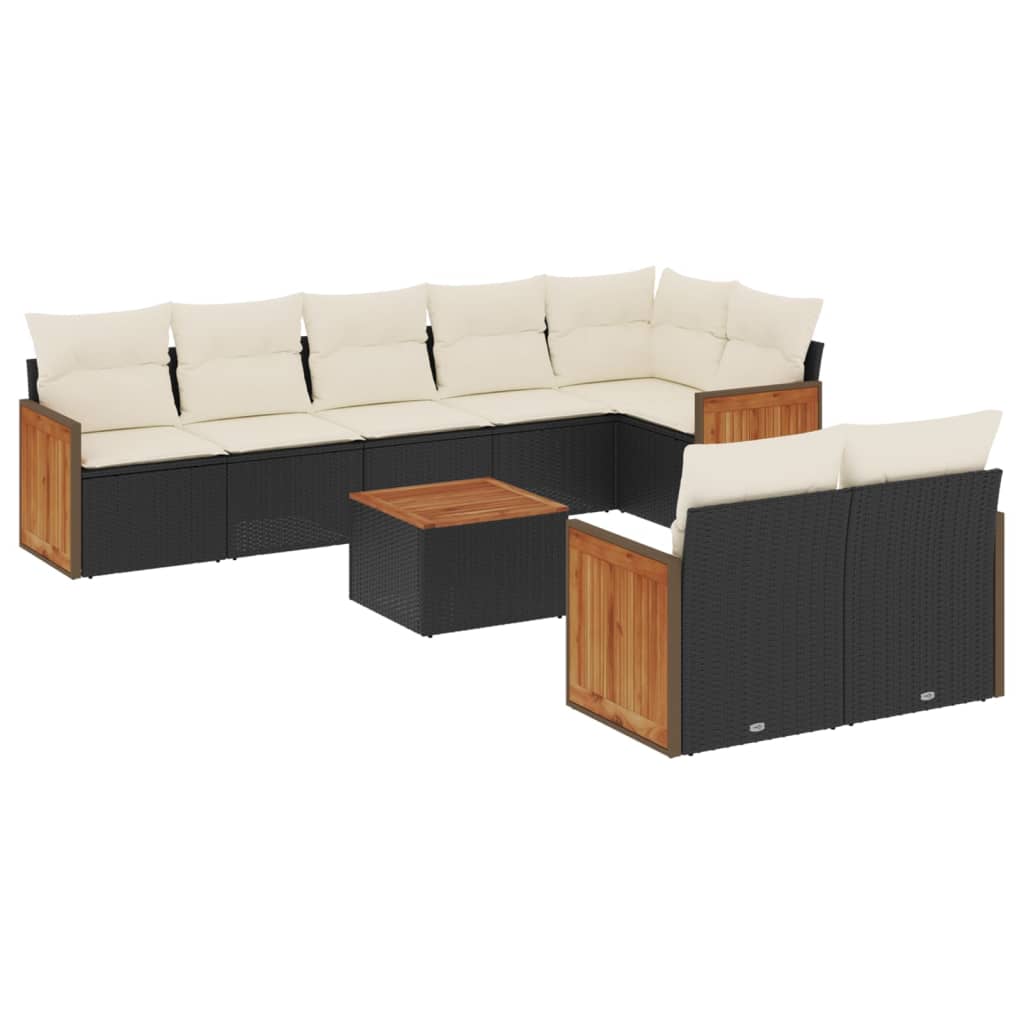 9-dijelni set vrtnih sofa s jastucima crni od poliratana