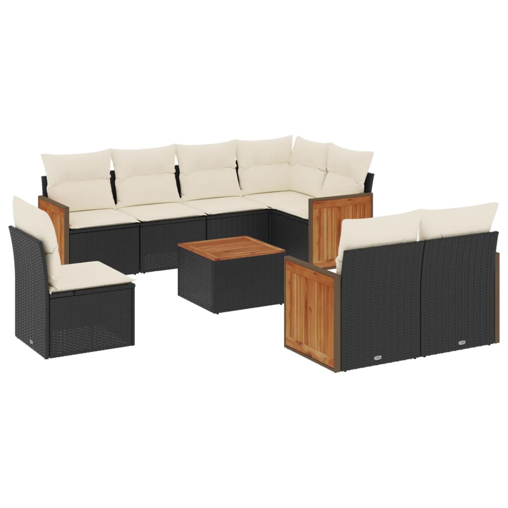 9-dijelni set vrtnih sofa s jastucima crni od poliratana