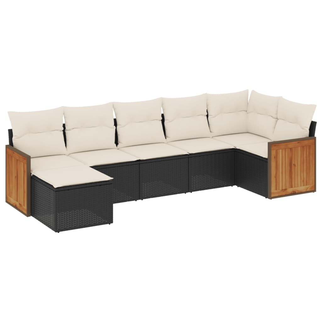 7-dijelni set vrtnih sofa od poliratana s jastucima crni