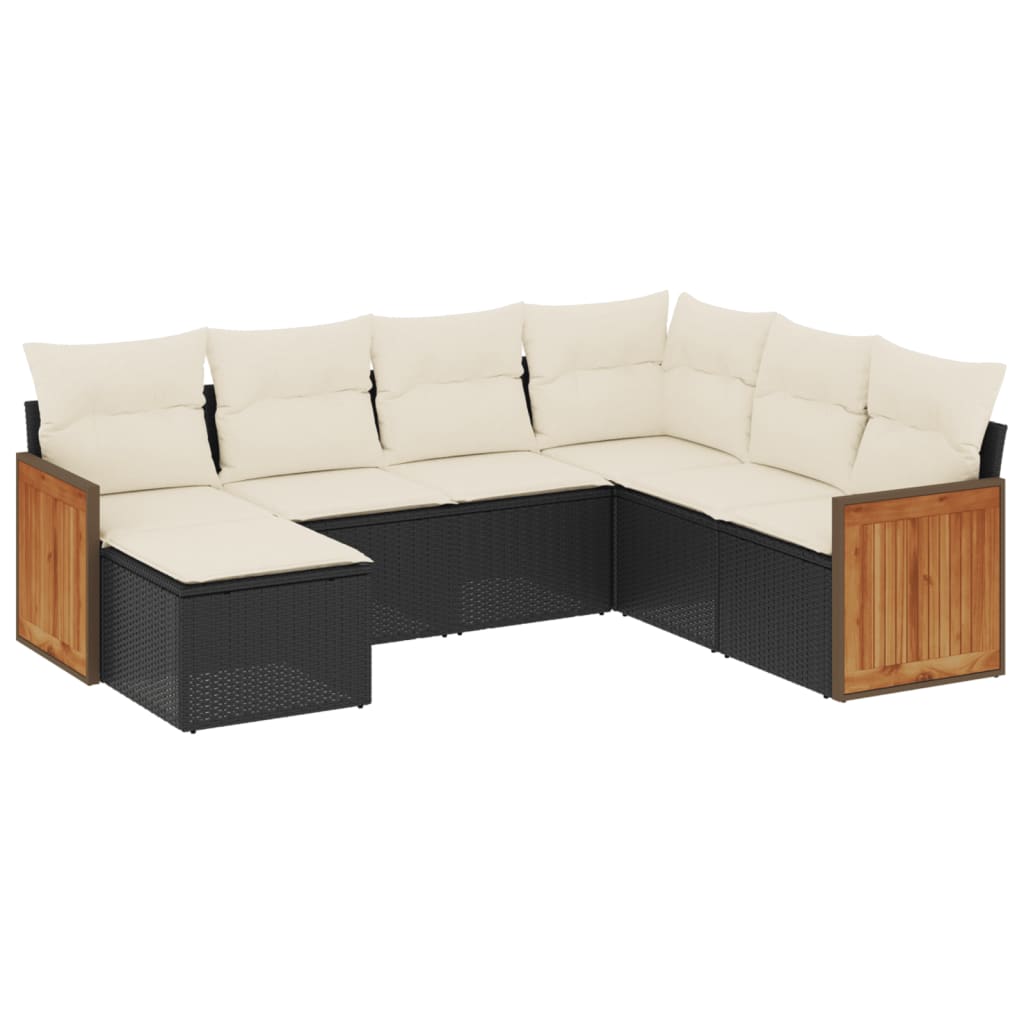 7-dijelni set vrtnih sofa od poliratana s jastucima crni