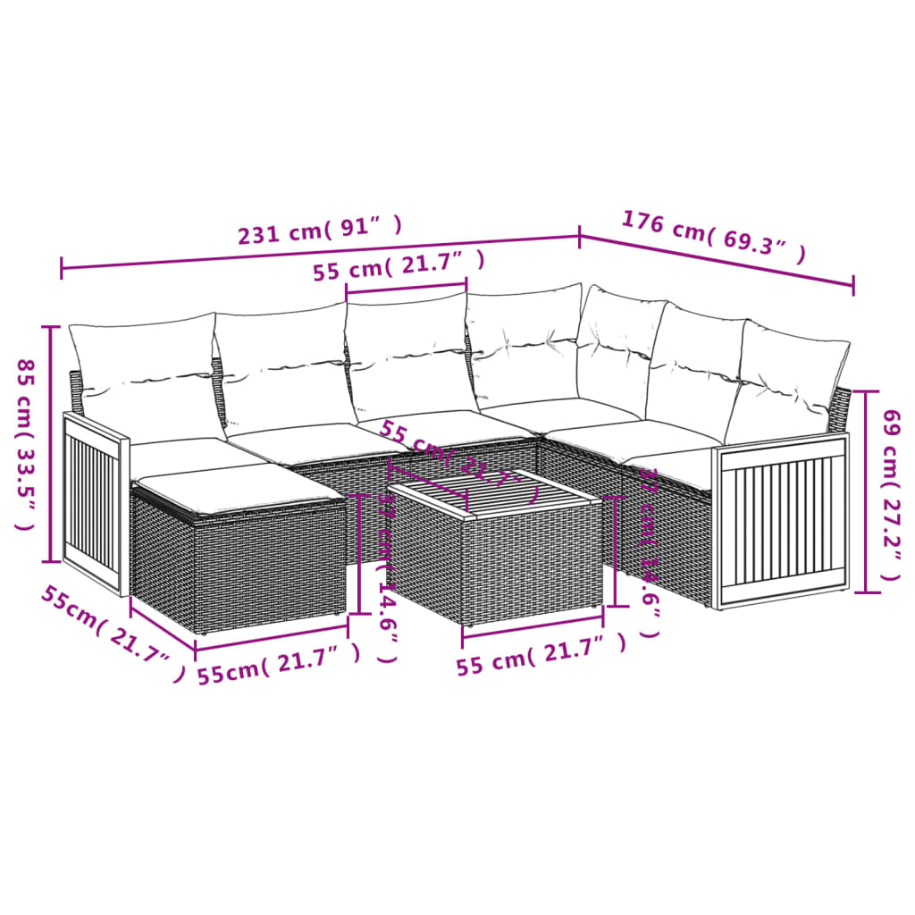 8-dijelni set vrtnih sofa od poliratana s jastucima crni