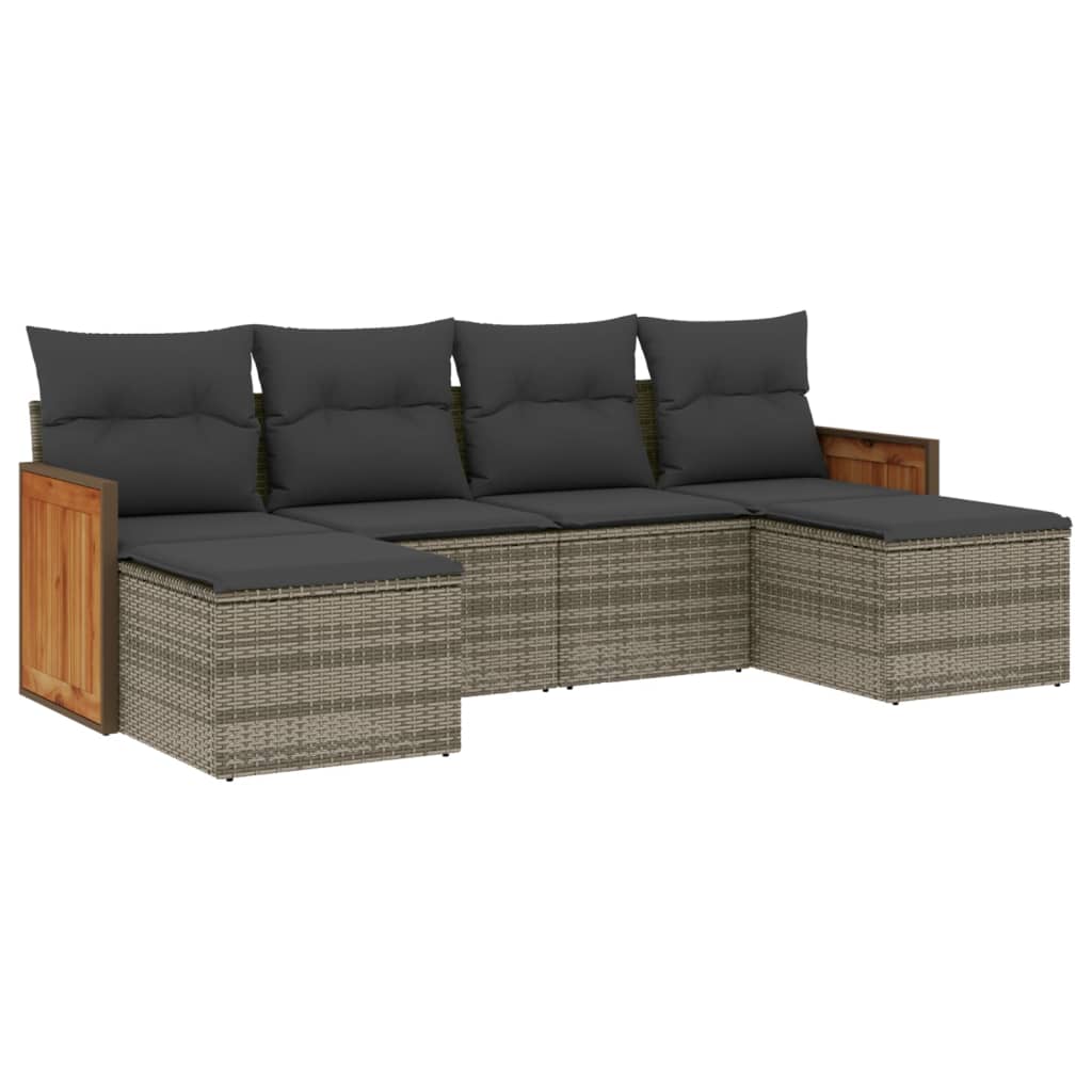 6-dijelni set vrtnih sofa od poliratana s jastucima sivi