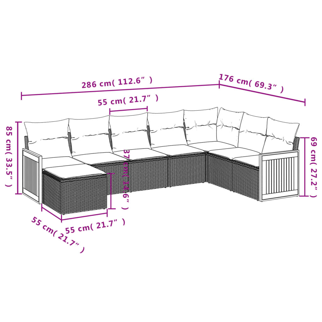 8-dijelni set vrtnih sofa od poliratana s jastucima crni