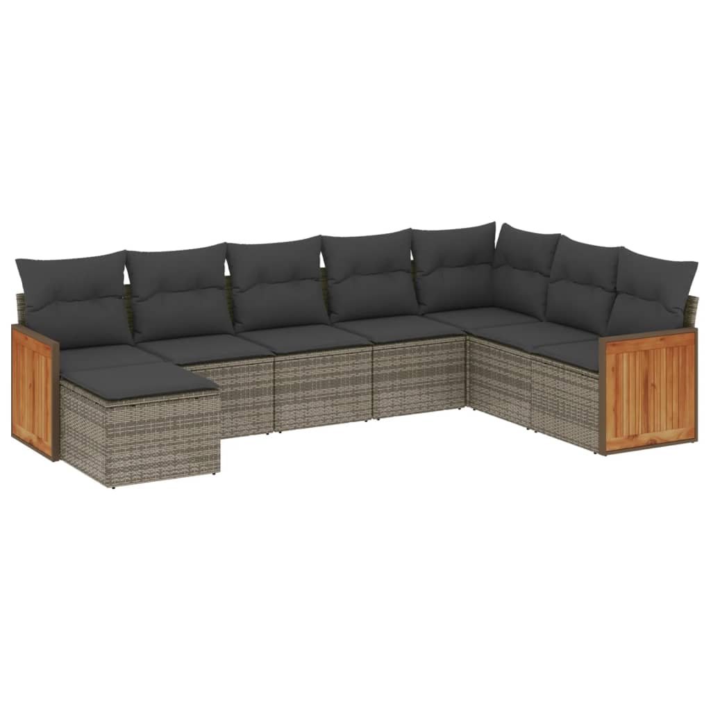 8-dijelni set vrtnih sofa od poliratana s jastucima sivi