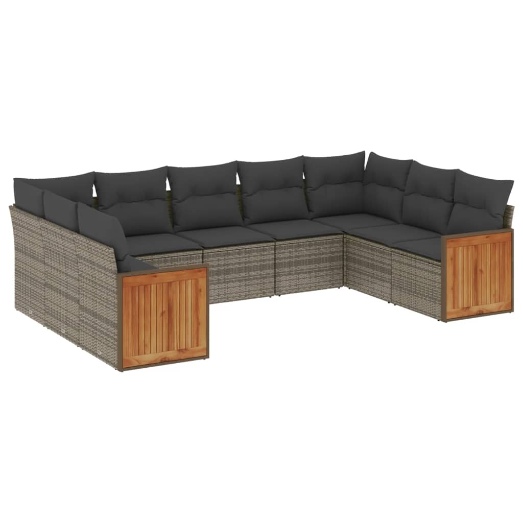 9-dijelni set vrtnih sofa od poliratana s jastucima sivi