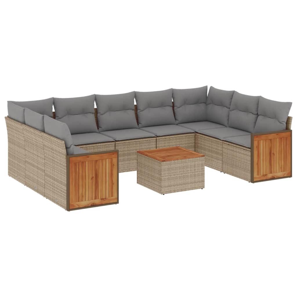 10-dijelni set vrtnih sofa s jastucima bež od poliratana