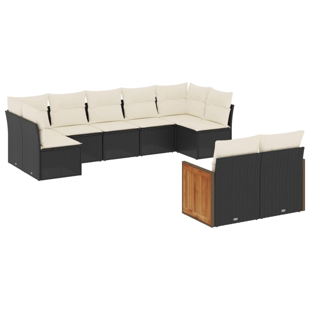 9-dijelni set vrtnih sofa s jastucima crni od poliratana