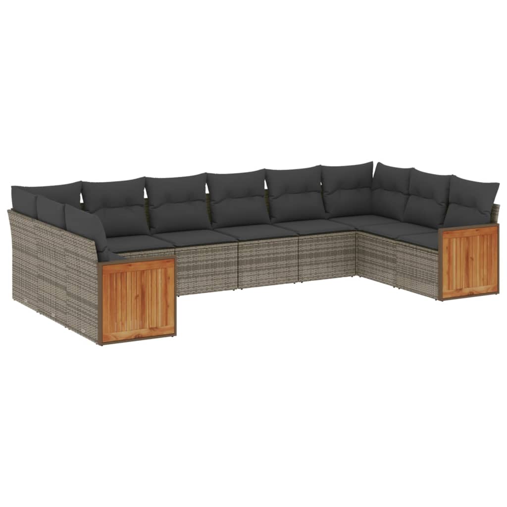 10-dijelni set vrtnih sofa od poliratana s jastucima sivi