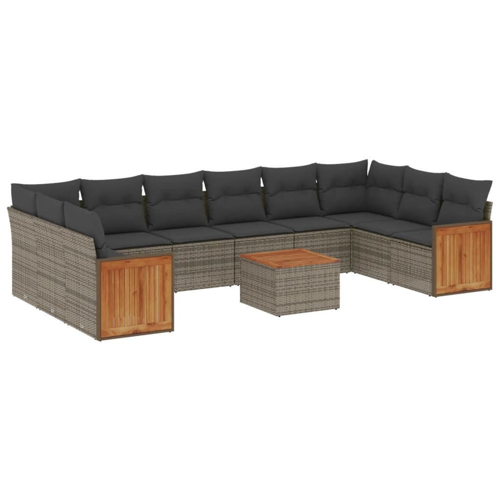 11-dijelni set vrtnih sofa od poliratana s jastucima sivi