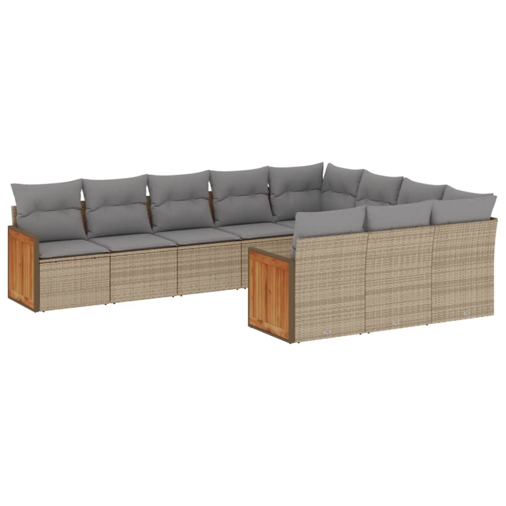 10-dijelni set vrtnih sofa s jastucima bež od poliratana