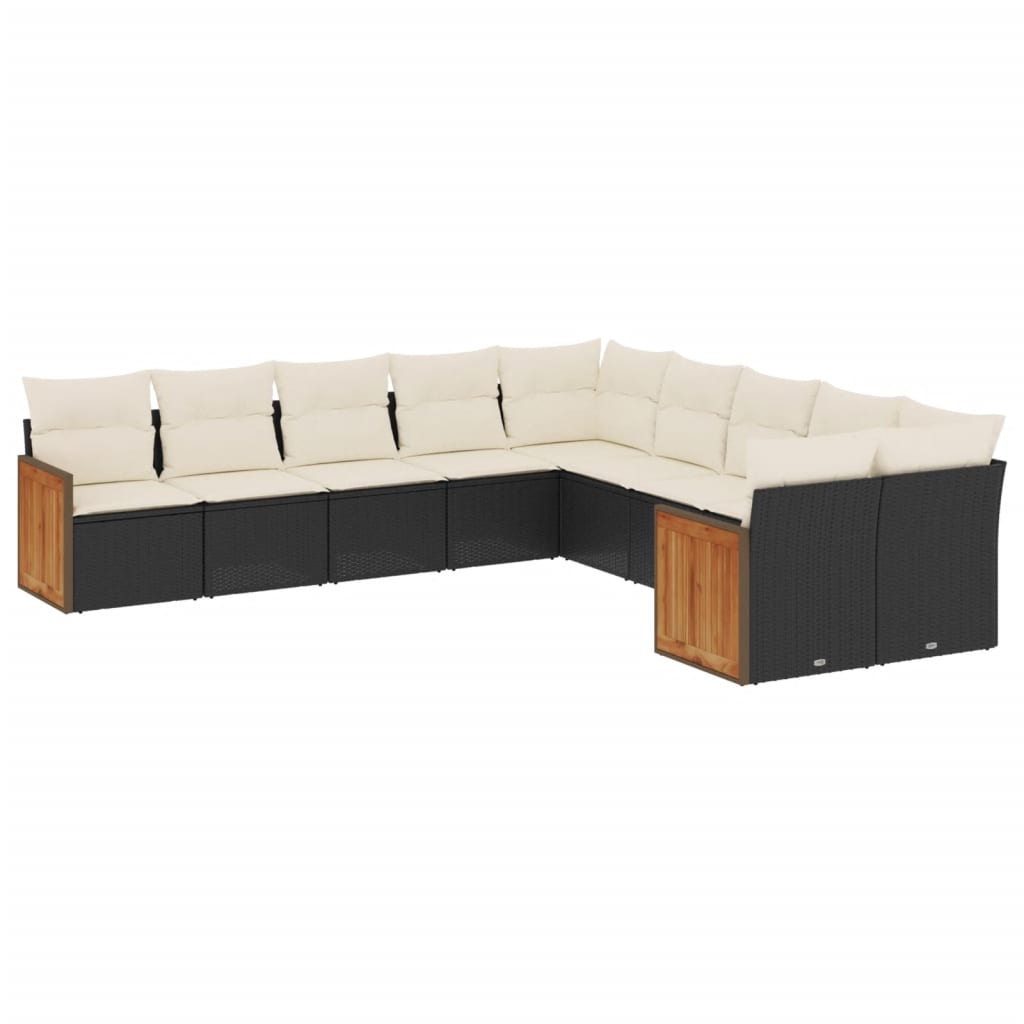 10-dijelni set vrtnih sofa s jastucima crni od poliratana