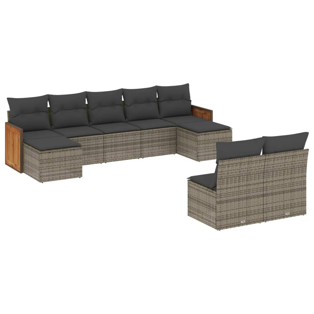 9-dijelni set vrtnih sofa od poliratana s jastucima sivi