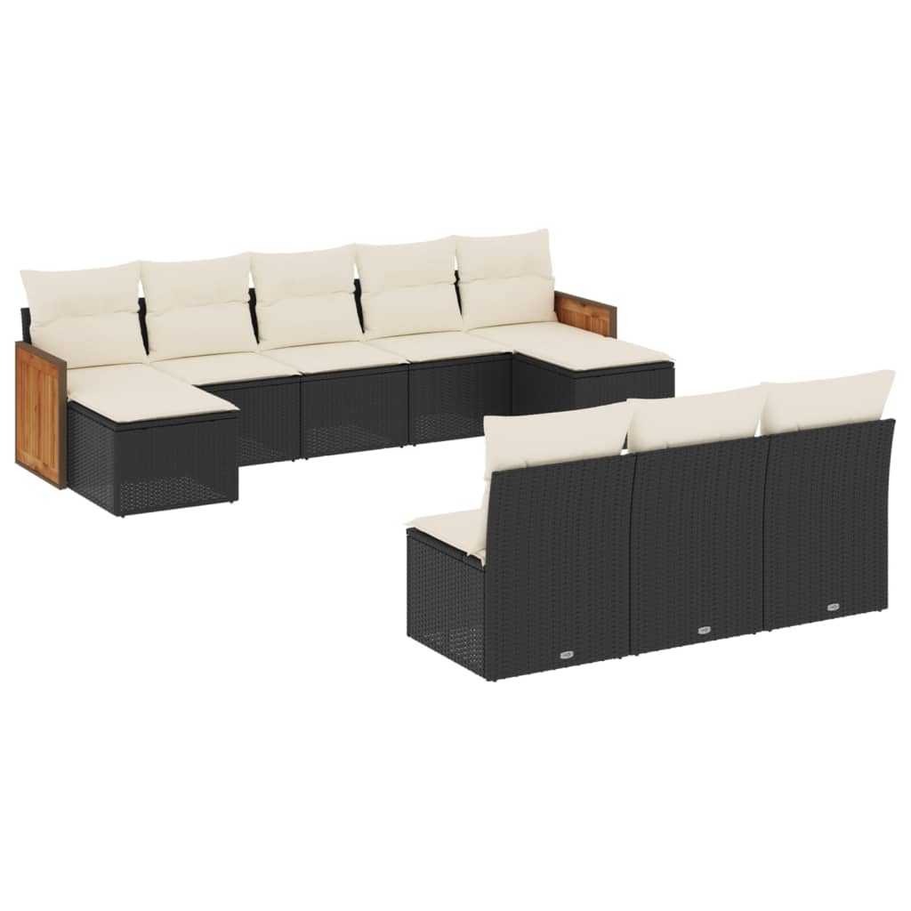 10-dijelni set vrtnih sofa s jastucima crni od poliratana