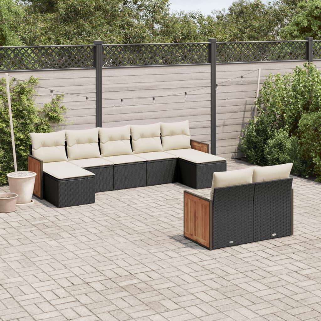 9-dijelni set vrtnih sofa s jastucima crni od poliratana