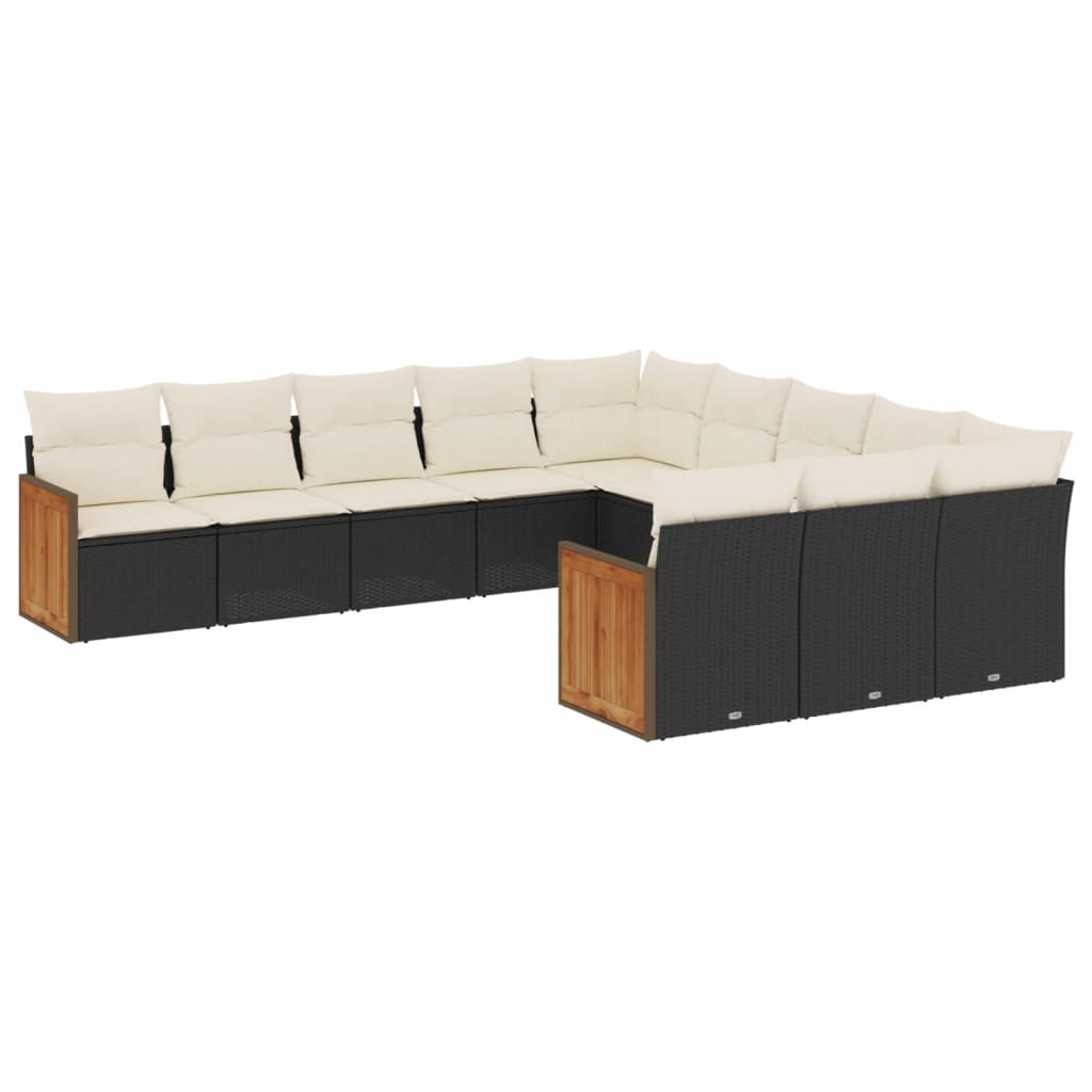 11-dijelni set vrtnih sofa od poliratana s jastucima crni