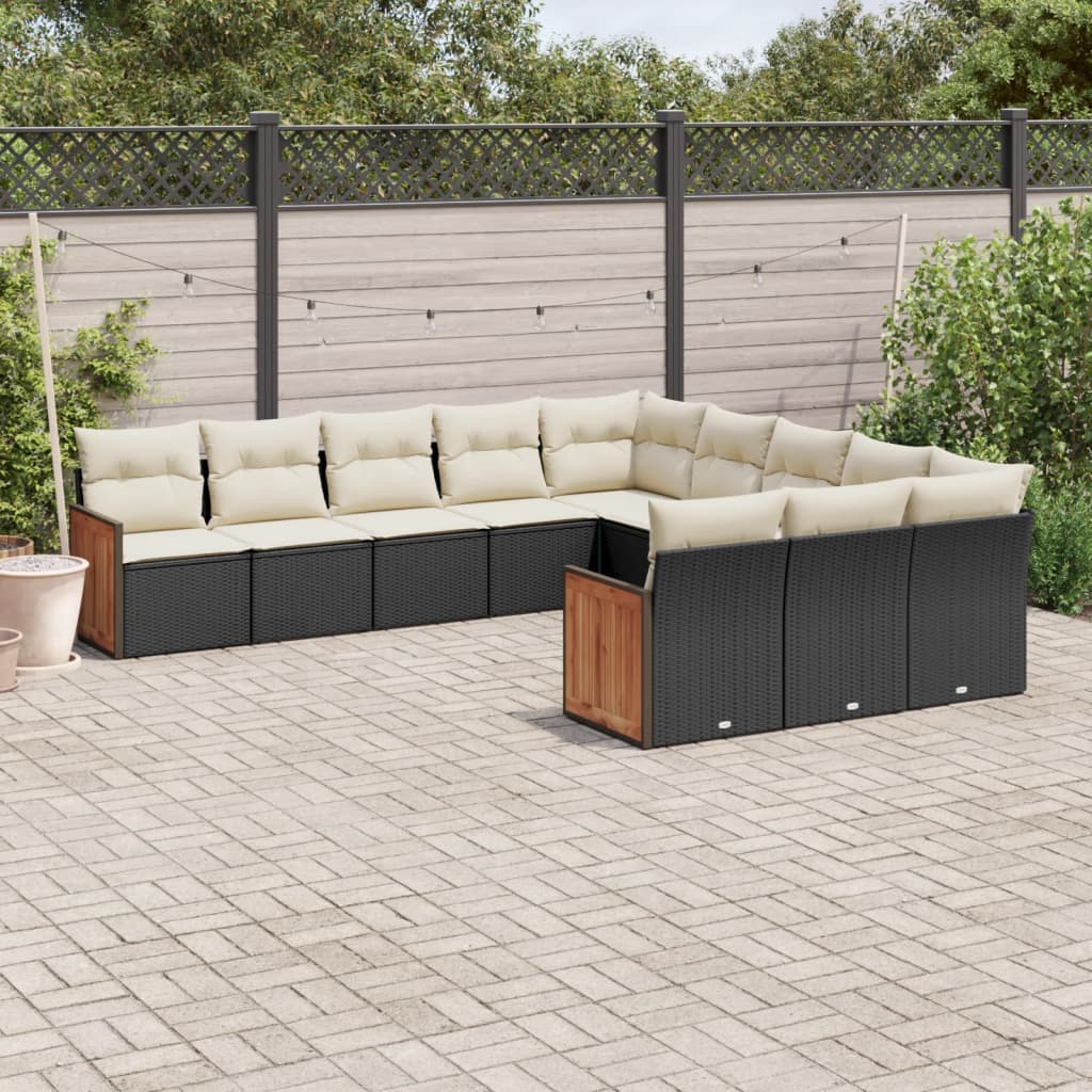 11-dijelni set vrtnih sofa od poliratana s jastucima crni