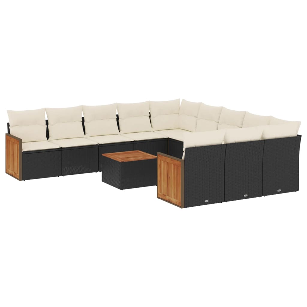 12-dijelni set vrtnih sofa od poliratana s jastucima crni
