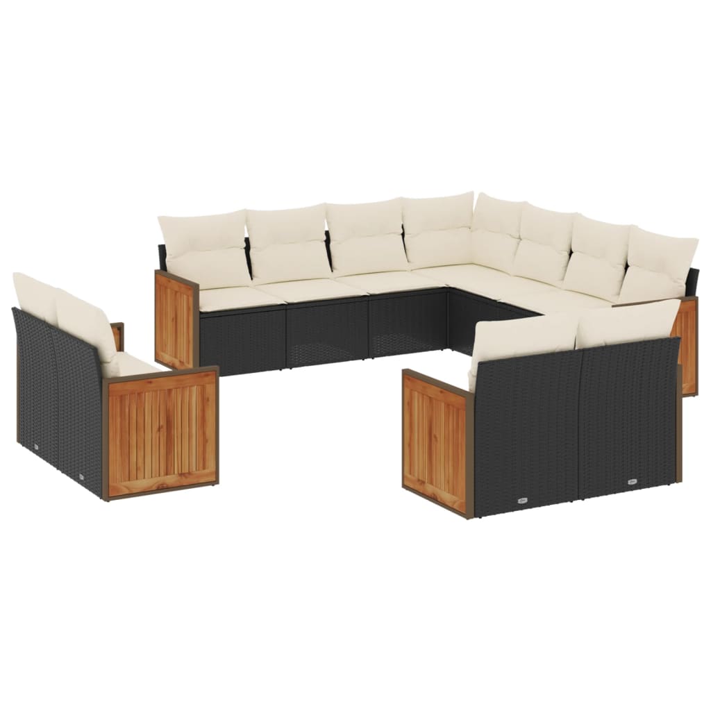 11-dijelni set vrtnih sofa od poliratana s jastucima crni