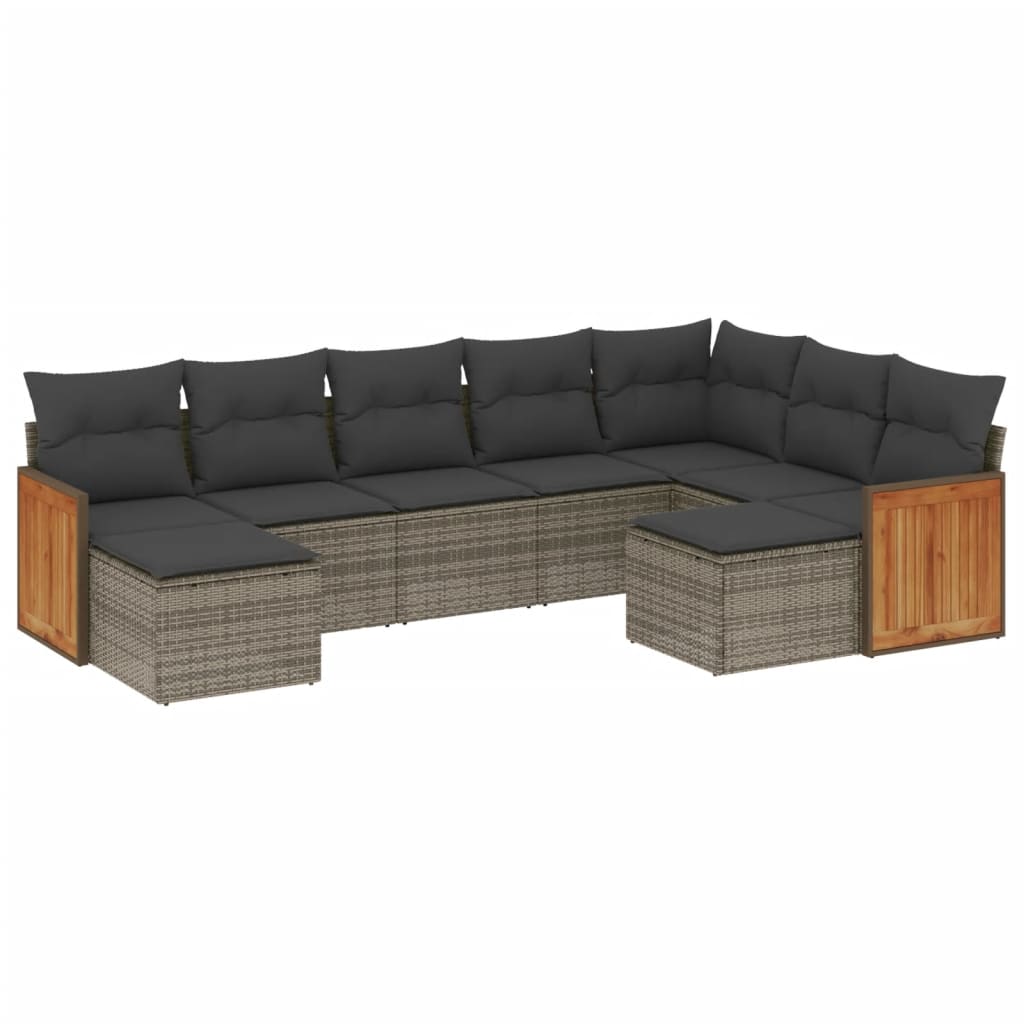 9-dijelni set vrtnih sofa od poliratana s jastucima sivi