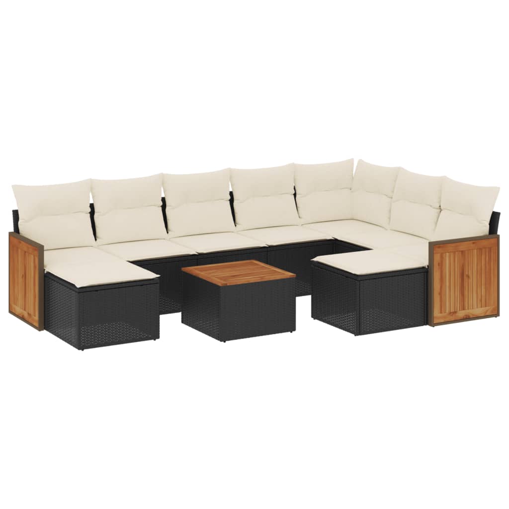 10-dijelni set vrtnih sofa s jastucima crni od poliratana
