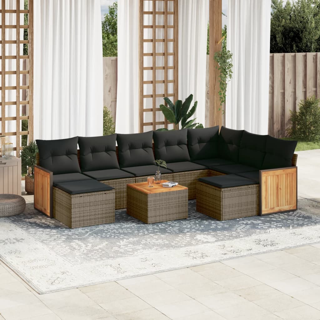 10-dijelni set vrtnih sofa od poliratana s jastucima sivi