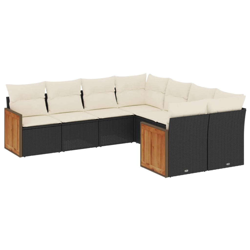 8-dijelni set vrtnih sofa od poliratana s jastucima crni