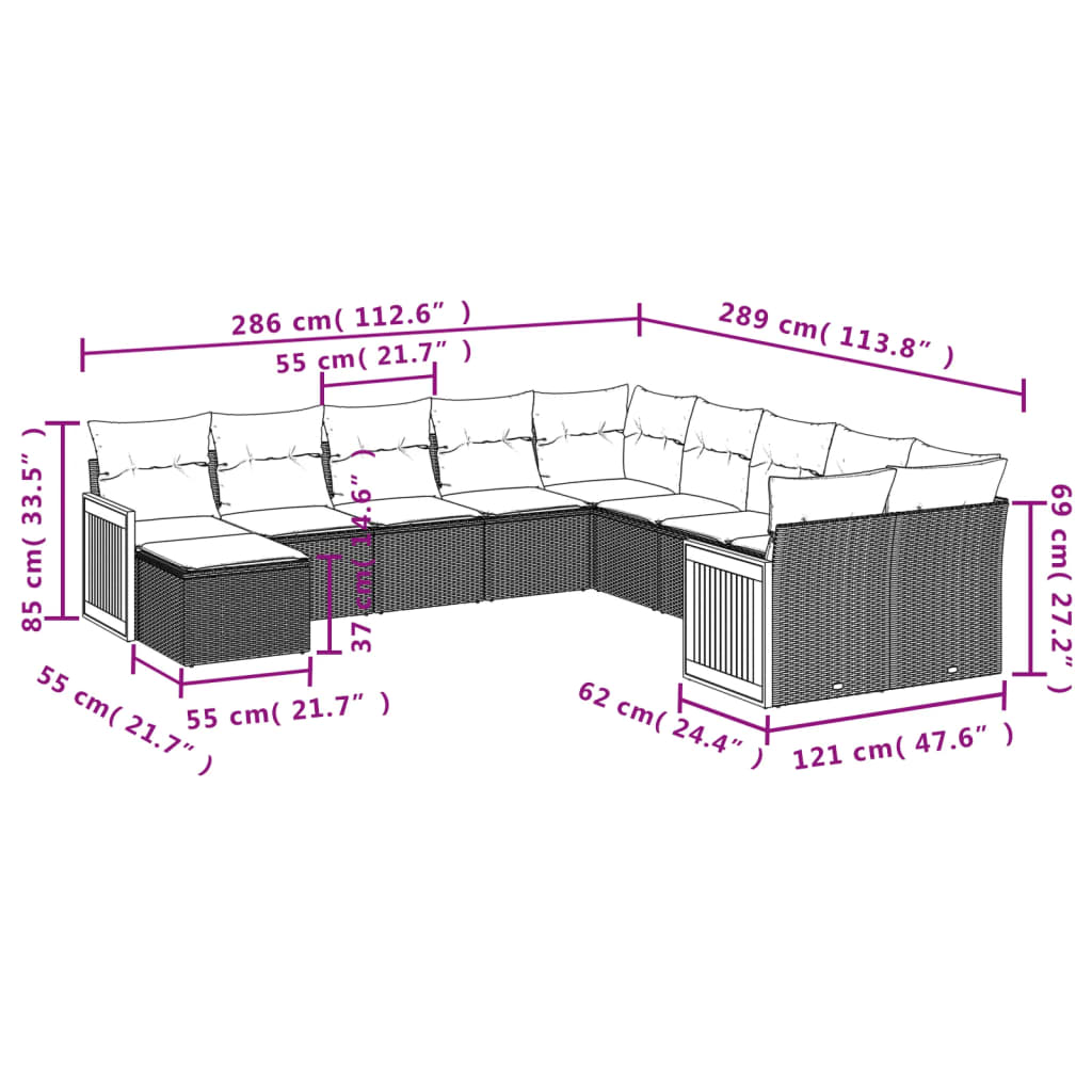 11-dijelni set vrtnih sofa od poliratana s jastucima bež