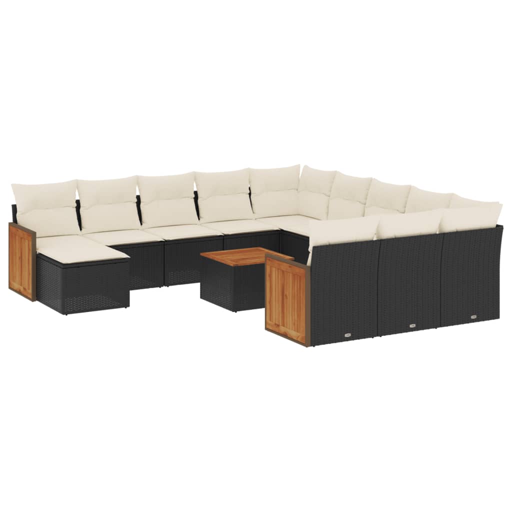 13-dijelni set vrtnih sofa s jastucima poliratan crni