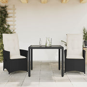 3-dijelni bistro set s jastucima crni od poliratana Crna 90 x 90 x 75 cm
