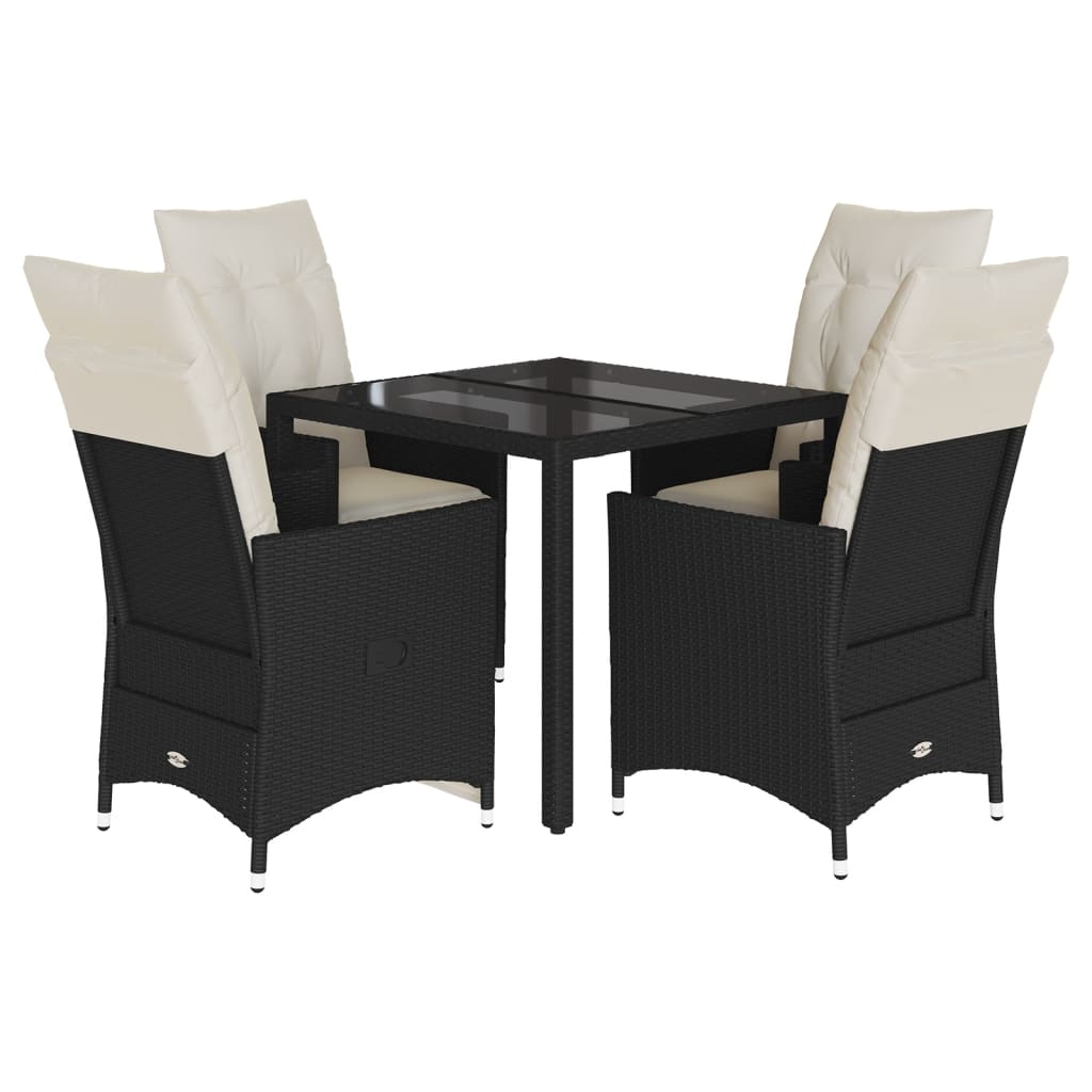 5-dijelni vrtni blagovaonski set s jastucima od poliratana crni Crna 90 x 90 x 75 cm